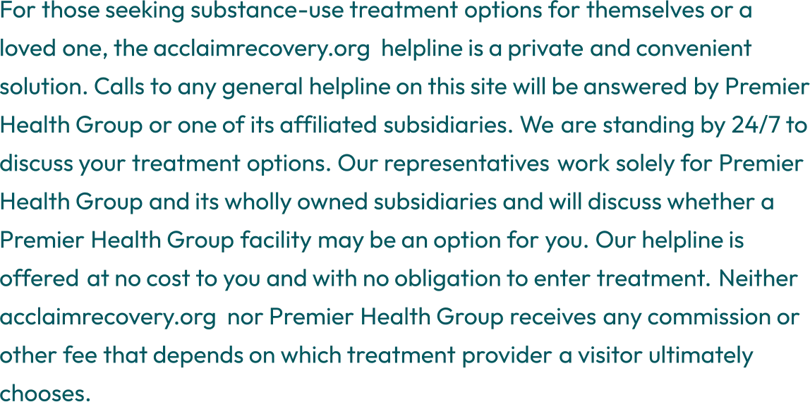 Disclosure: calls may be answered by an affiliated treatment provider; no referral fee is charged.
